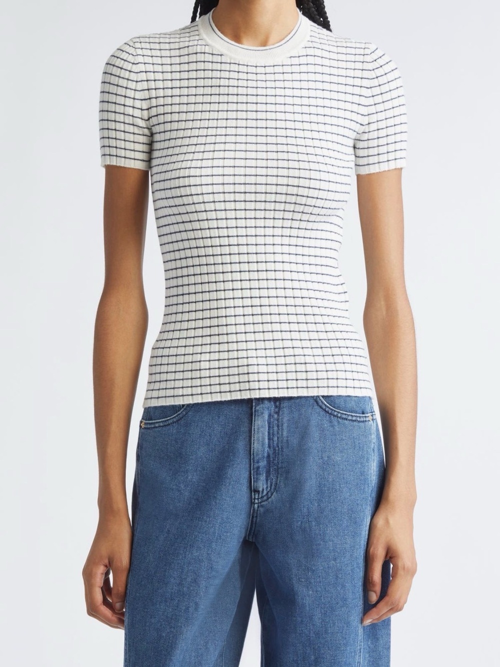 Emporio Armani Stripe Crew Knit Top - White/Navy
